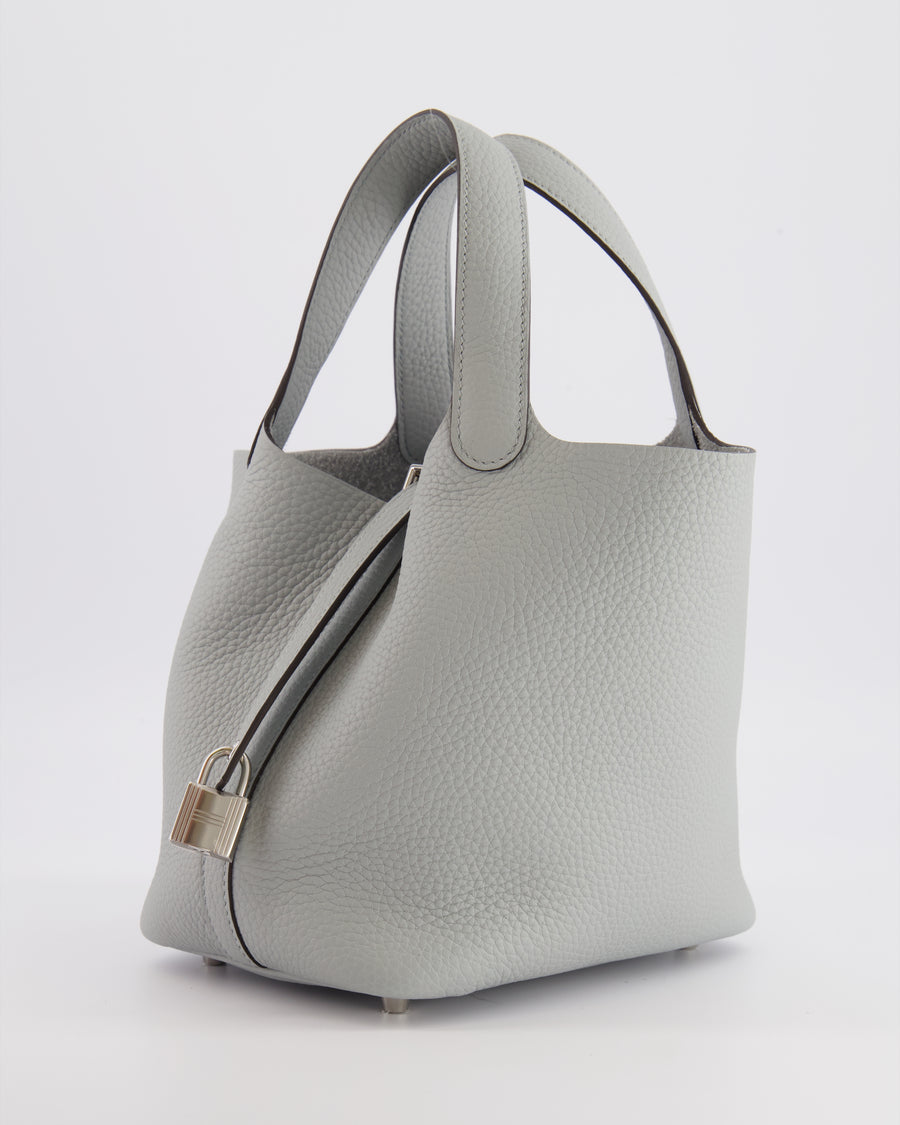 *HOT* Hermès Picotin Lock Bag 18cm in Bleu Glacier Clemence Leather with Palladium Hardware
