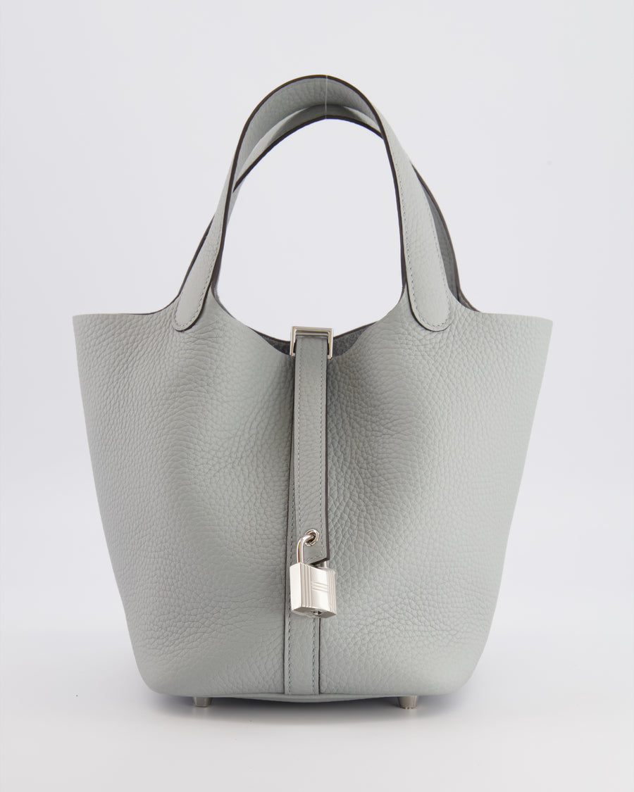 *HOT* Hermès Picotin Lock Bag 18cm in Bleu Glacier Clemence Leather with Palladium Hardware