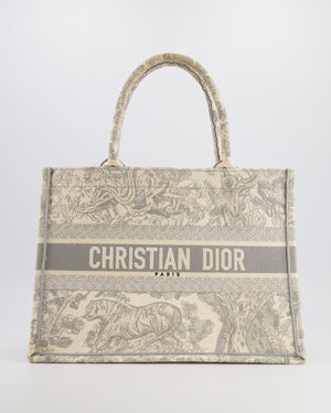 Christian Dior Ecru and Grey Medium Book Tote Bag with Toile De Jouy Embroidery RRP £2,500