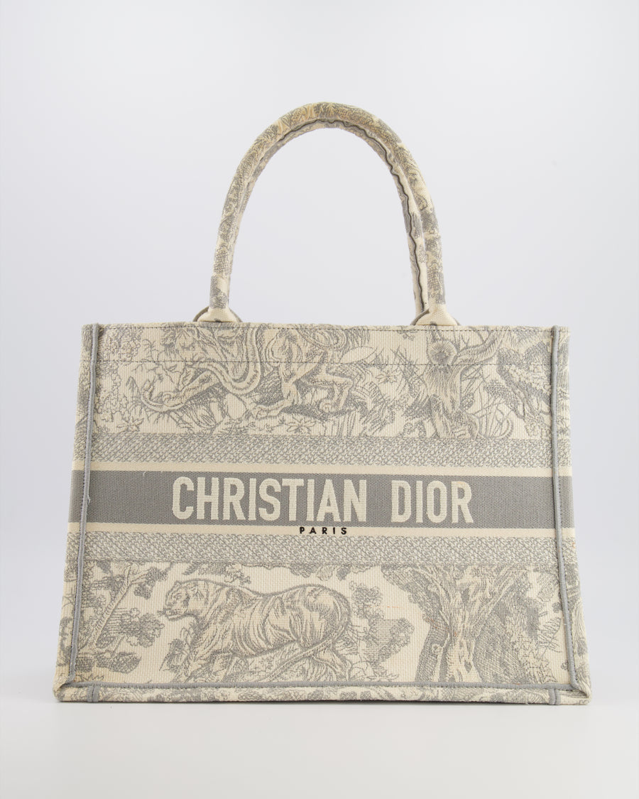 Christian Dior Ecru and Grey Medium Book Tote Bag with Toile De Jouy Embroidery RRP £2,500