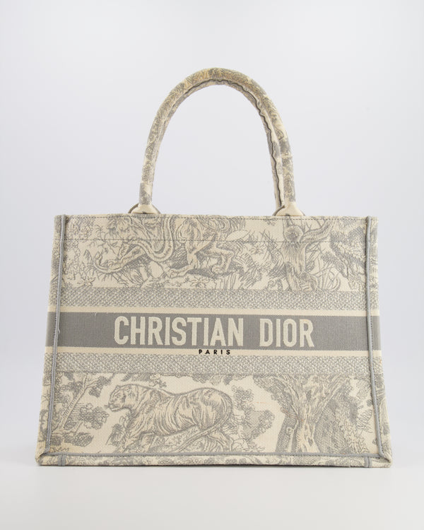 Christian Dior Ecru and Grey Medium Book Tote Bag with Toile De Jouy Embroidery RRP £2,500