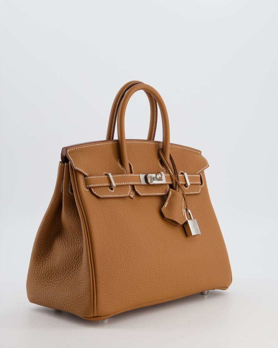 *HOT* Hermès Birkin 25 Retourne Bag in Gold Togo Leather with Palladium Hardware