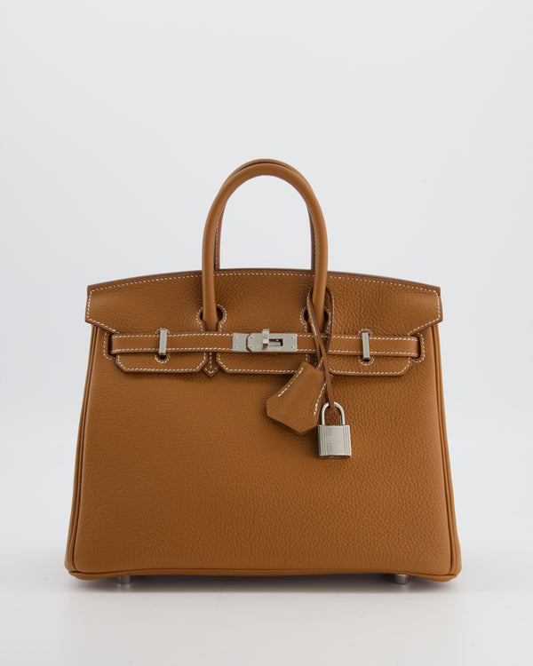 *HOT* Hermès Birkin 25 Retourne Bag in Gold Togo Leather with Palladium Hardware