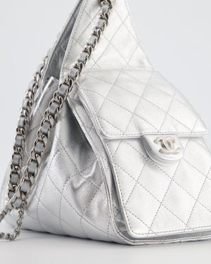 *RARE* Chanel Silver Caviar Leather Small 25 Handbag with Silver Hardware