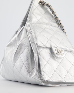 *RARE* Chanel Silver Caviar Leather Small 25 Handbag with Silver Hardware