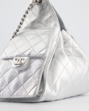 *RARE* Chanel Silver Caviar Leather Small 25 Handbag with Silver Hardware