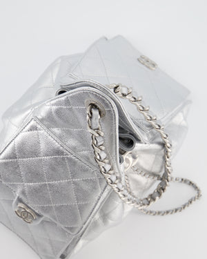 *RARE* Chanel Silver Caviar Leather Small 25 Handbag with Silver Hardware