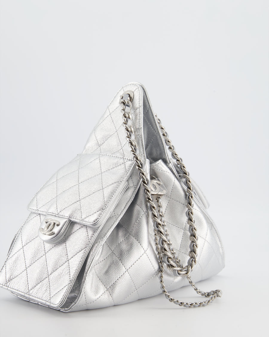 *RARE* Chanel Silver Caviar Leather Small 25 Handbag with Silver Hardware