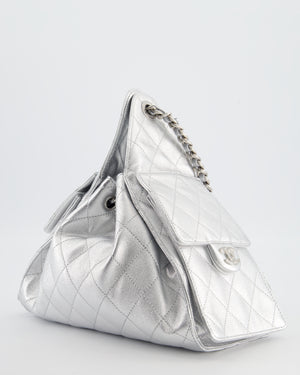 *RARE* Chanel Silver Caviar Leather Small 25 Handbag with Silver Hardware