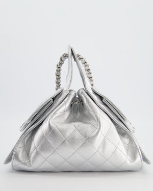 *RARE* Chanel Silver Caviar Leather Small 25 Handbag with Silver Hardware