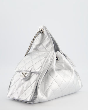 *RARE* Chanel Silver Caviar Leather Small 25 Handbag with Silver Hardware