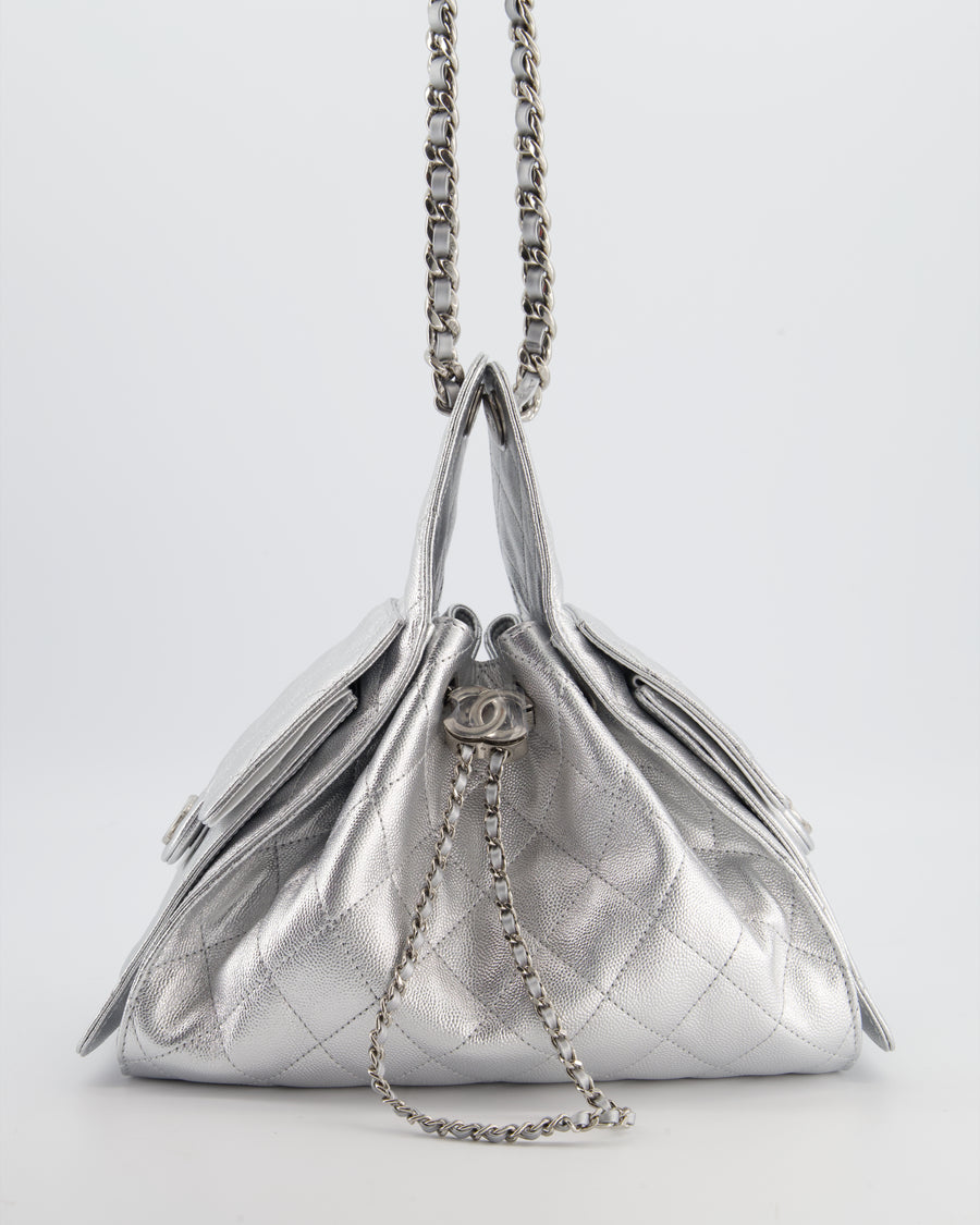 *RARE* Chanel Silver Caviar Leather Small 25 Handbag with Silver Hardware