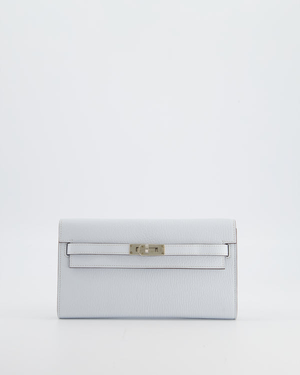 Hermès Kelly To Go Bag in Bleu Brume Chèvre Mysore Leather with Palladium Hardware