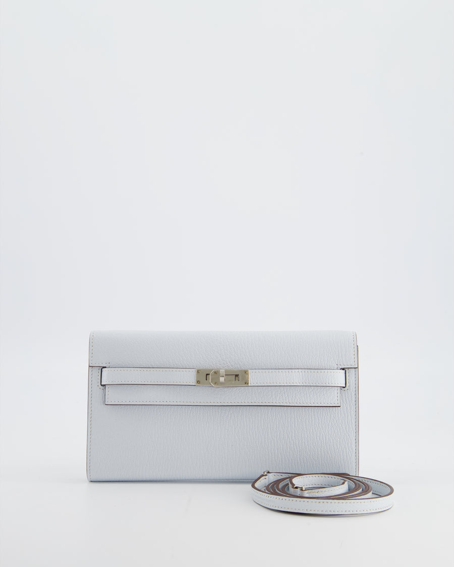 Hermès Kelly To Go Bag in Bleu Brume Chèvre Mysore Leather with Palladium Hardware