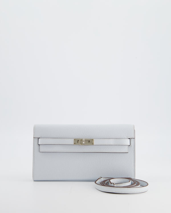 Hermès Kelly To Go Bag in Bleu Brume Chèvre Mysore Leather with Palladium Hardware