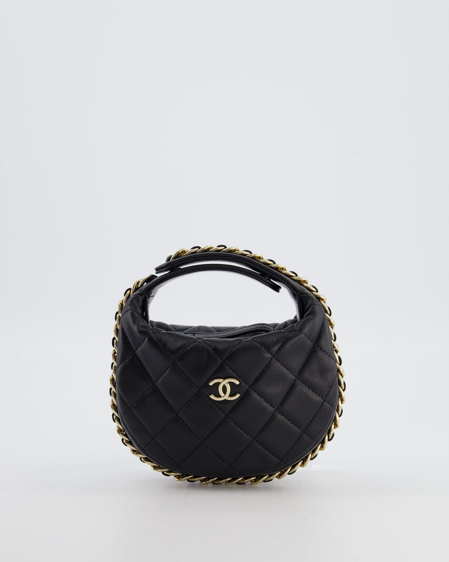 Chanel Black Quilted Half Moon Clutch Bag in Lambskin Leather with Gold Hardware