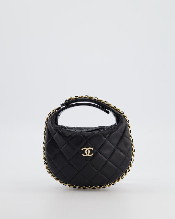 Chanel Black Quilted Half Moon Clutch Bag in Lambskin Leather with Gold Hardware