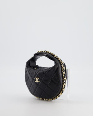 Chanel Black Quilted Half Moon Clutch Bag in Lambskin Leather with Gold Hardware