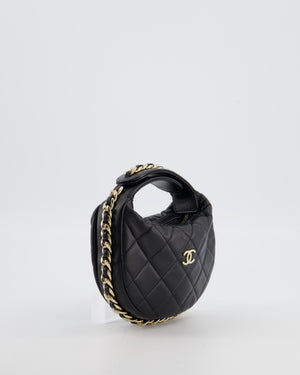 Chanel Black Quilted Half Moon Clutch Bag in Lambskin Leather with Gold Hardware