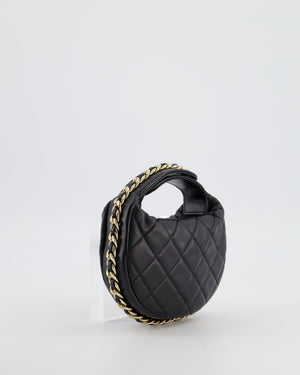 Chanel Black Quilted Half Moon Clutch Bag in Lambskin Leather with Gold Hardware