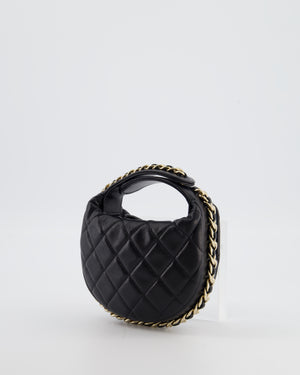 Chanel Black Quilted Half Moon Clutch Bag in Lambskin Leather with Gold Hardware