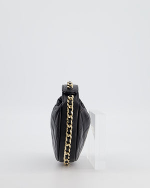 Chanel Black Quilted Half Moon Clutch Bag in Lambskin Leather with Gold Hardware
