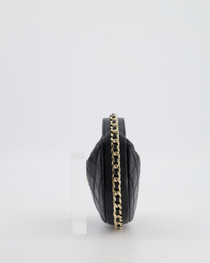 Chanel Black Quilted Half Moon Clutch Bag in Lambskin Leather with Gold Hardware
