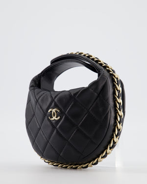 Chanel Black Quilted Half Moon Clutch Bag in Lambskin Leather with Gold Hardware