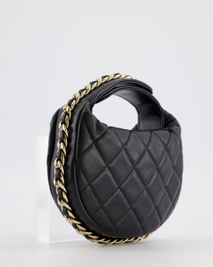Chanel Black Quilted Half Moon Clutch Bag in Lambskin Leather with Gold Hardware