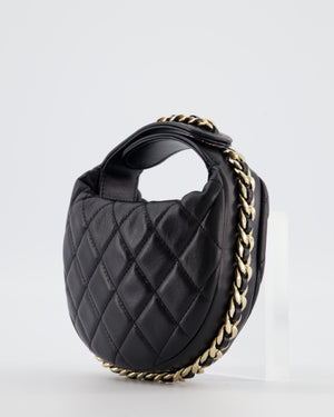 Chanel Black Quilted Half Moon Clutch Bag in Lambskin Leather with Gold Hardware