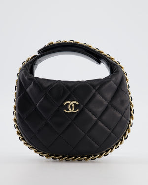 Chanel Black Quilted Half Moon Clutch Bag in Lambskin Leather with Gold Hardware