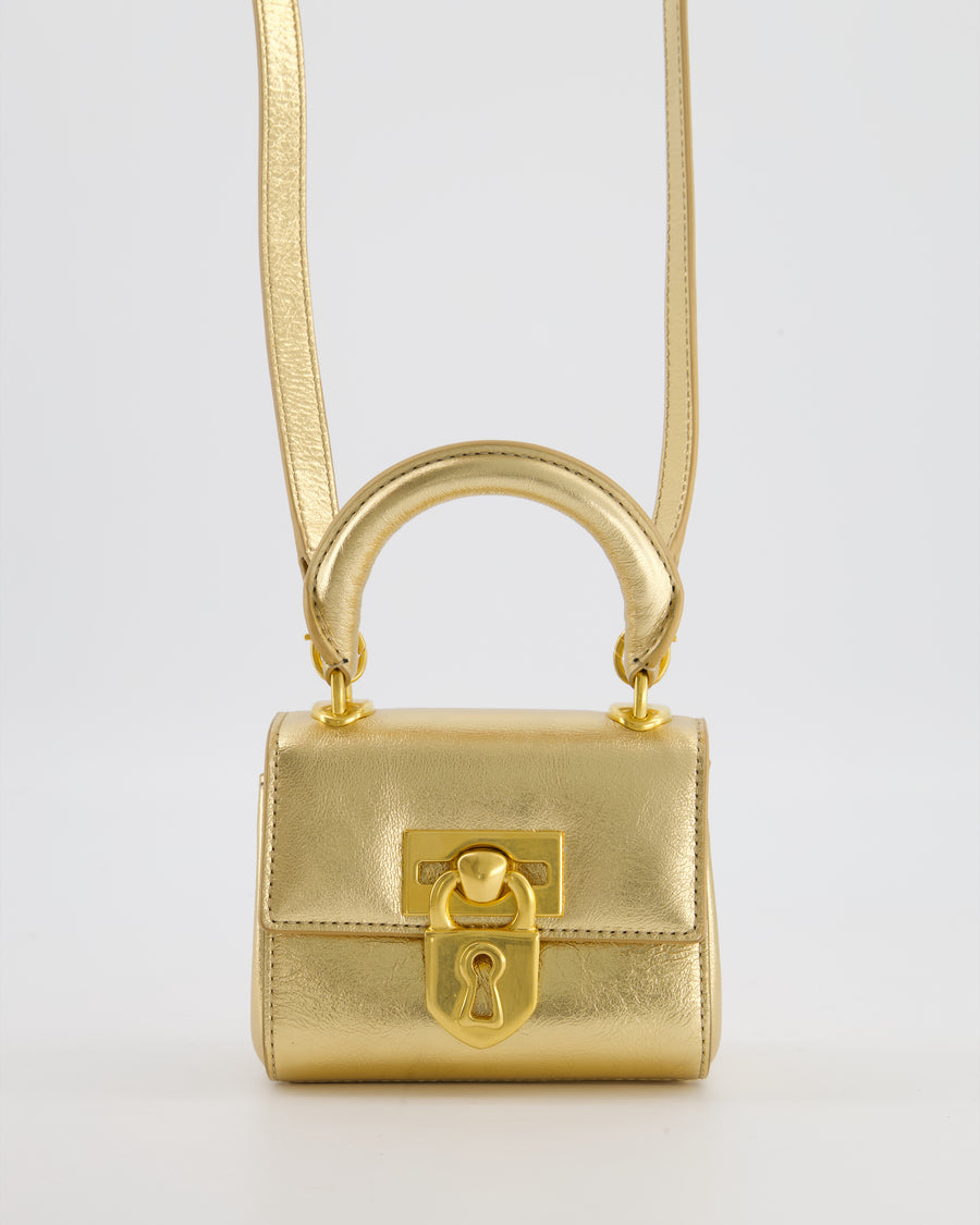 Schiaparelli Micro Secret Bag in Gold Calfskin Leather with Gold Hardware