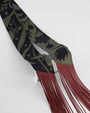 Hermès "Bouquet Final" Silk Twilly in Vert Loden with Rouge H Leather Fringe