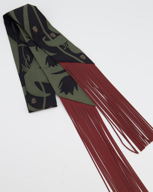 Hermès "Bouquet Final" Silk Twilly in Vert Loden with Rouge H Leather Fringe