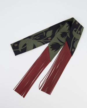 Hermès "Bouquet Final" Silk Twilly in Vert Loden with Rouge H Leather Fringe