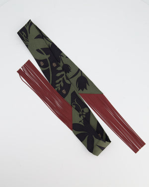 Hermès "Bouquet Final" Silk Twilly in Vert Loden with Rouge H Leather Fringe