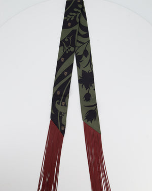 Hermès "Bouquet Final" Silk Twilly in Vert Loden with Rouge H Leather Fringe