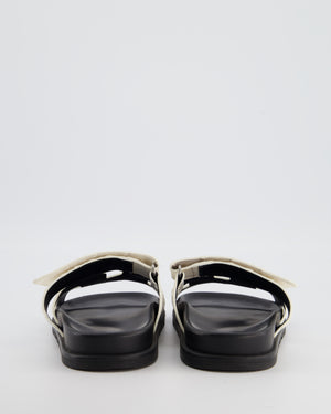 Hermès White and Grey Himalaya Niloticus Crocodile Chypre Sandals Size EU 38