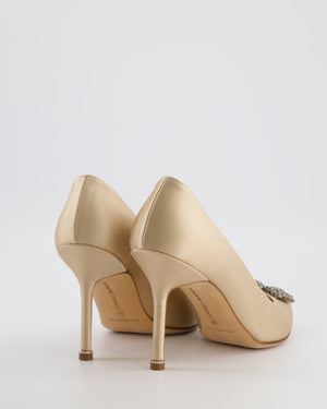 Manolo Blahnik Beige Satin Hangisi Heel with Crystal Buckle Detail Size EU 38