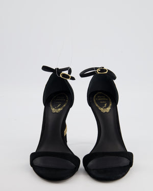 Rene Caovilla Black Margot Suede Heels with Gold Crystal Embellished Serpent Detail Size EU 38.5