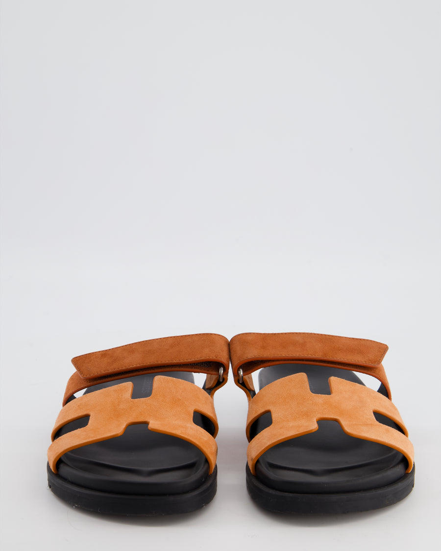 Hermès Burnt Orange Suede Chypre Sandals Size EU 37.5