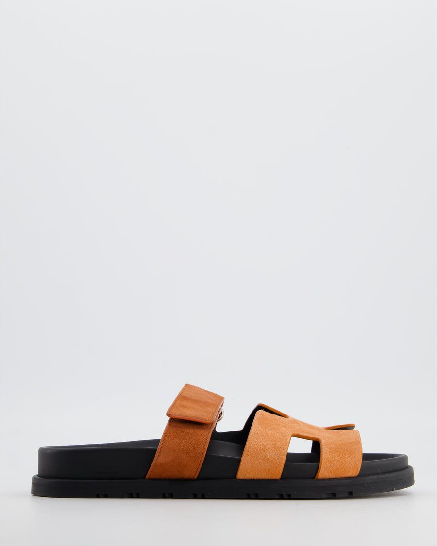Hermès Burnt Orange Suede Chypre Sandals Size EU 37.5