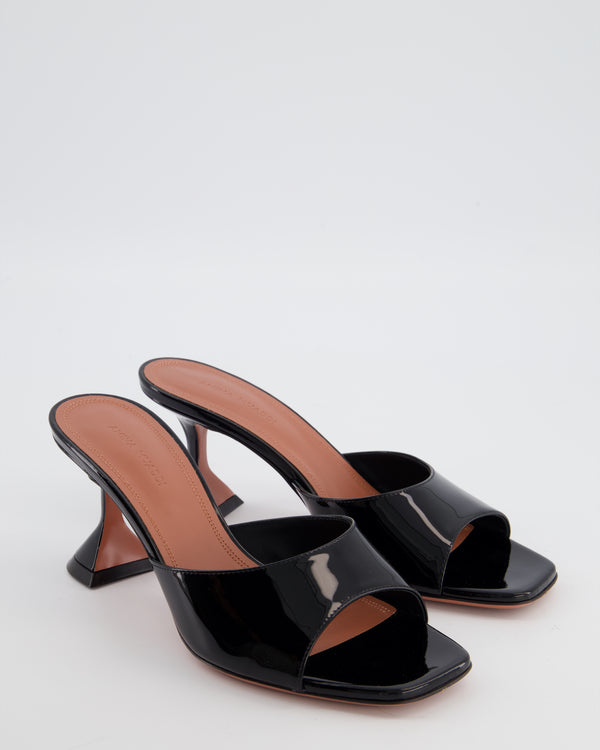 Amina Muaddi Black Patent Leather Lupita Mules Size EU 38