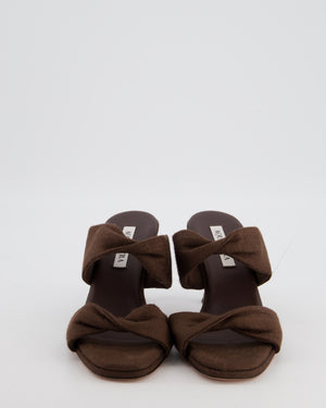 Aquazzura Twist 75 Mules in Dark Brown Linen Size EU 39
