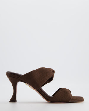 Aquazzura Twist 75 Mules in Dark Brown Linen Size EU 39