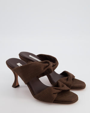 Aquazzura Twist 75 Mules in Dark Brown Linen Size EU 39