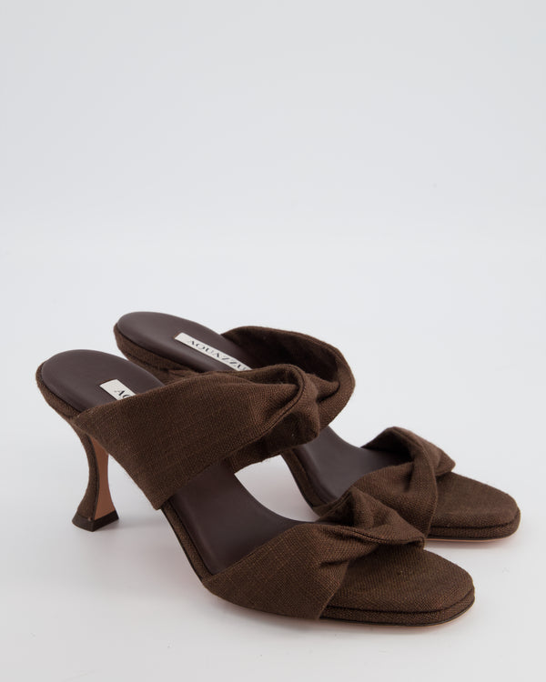 Aquazzura Twist 75 Mules in Dark Brown Linen Size EU 39