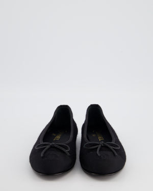 Chanel Black Tweed Ballet Flat with Grosgrain Cap Toe and CC Logo Size EU 39.5