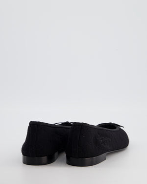Chanel Black Tweed Ballet Flat with Grosgrain Cap Toe and CC Logo Size EU 39.5