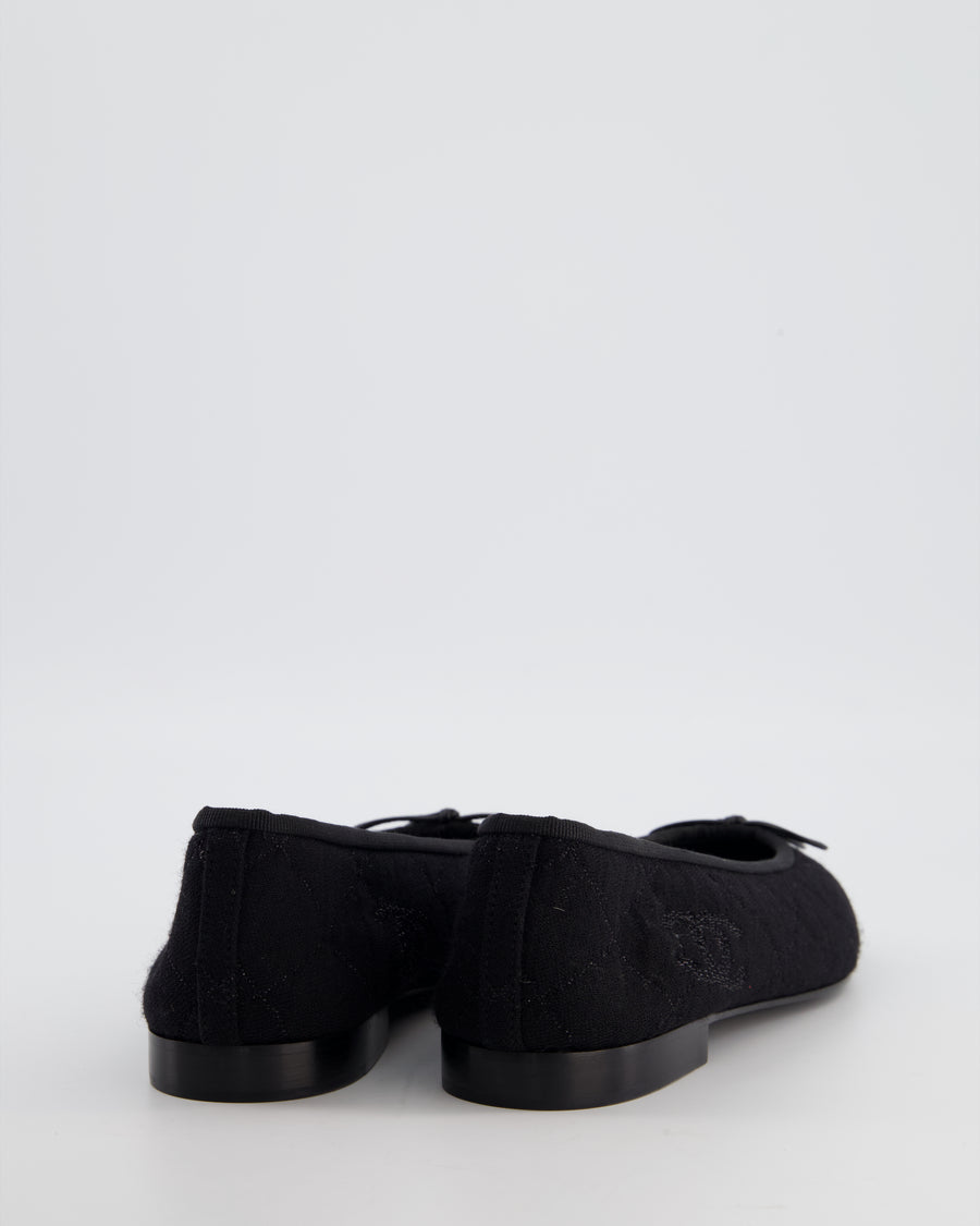 Chanel Black Tweed Ballet Flat with Grosgrain Cap Toe and CC Logo Size EU 39.5